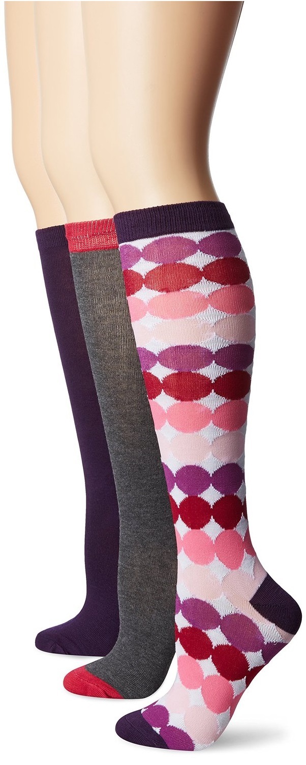 Betsey Johnson 3-Pack Burgundy/Multi Women’s Ombre Dots Knee-High Socks – $24
