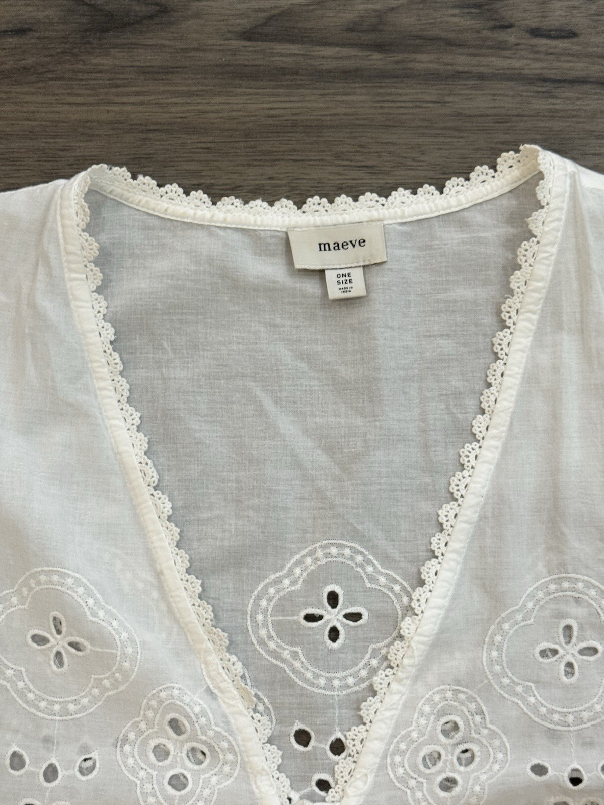 Anthropologie Maeve Top One Size White Eyelet Boho Cottagecore Tie Front Blouse