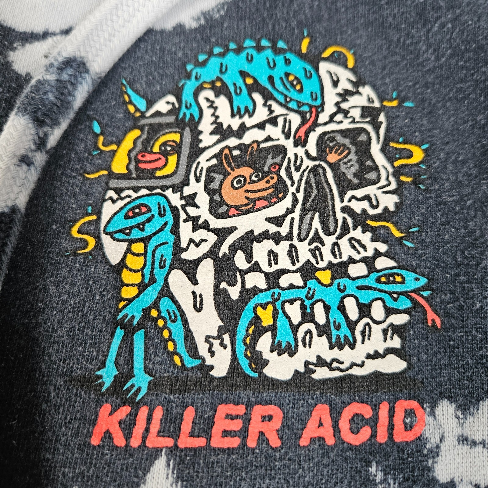 Killer Acid Hoodie Small Bleach Tie Dye Graphic Skull Streetwear Distressed