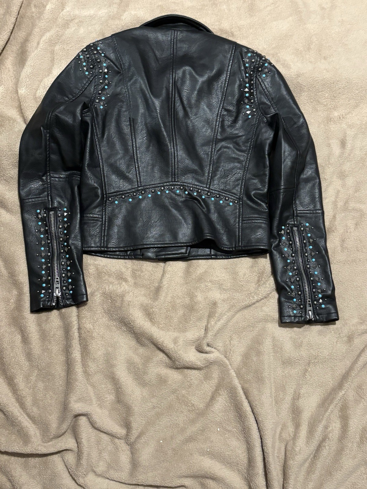 BlankNYC Women’s Black Studded Moto Jacket Full Zip Lined Biker Style Size XS