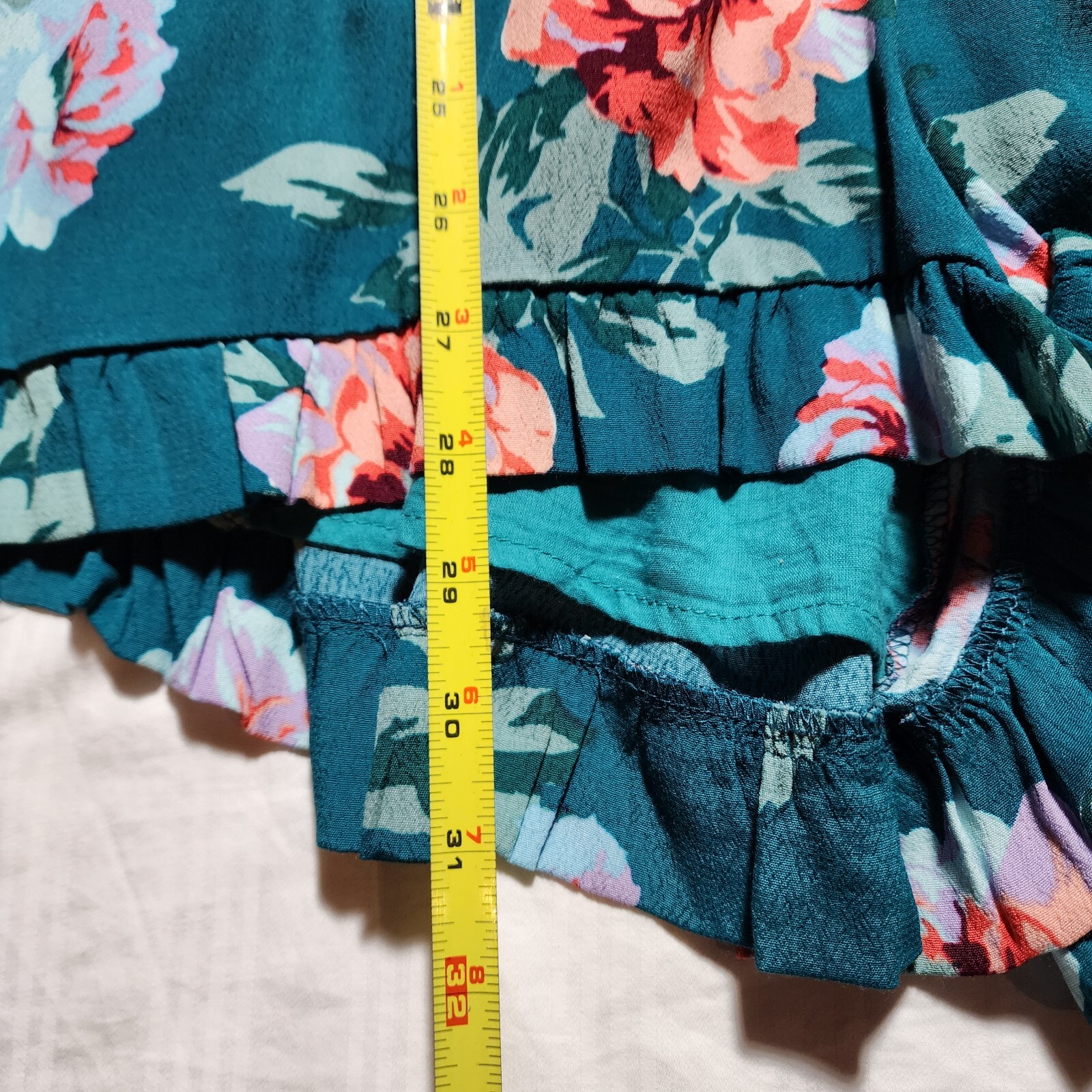 Minkpink Romper Womens Medium Green Pink Floral Short Long Sleeve Ruffles V Neck
