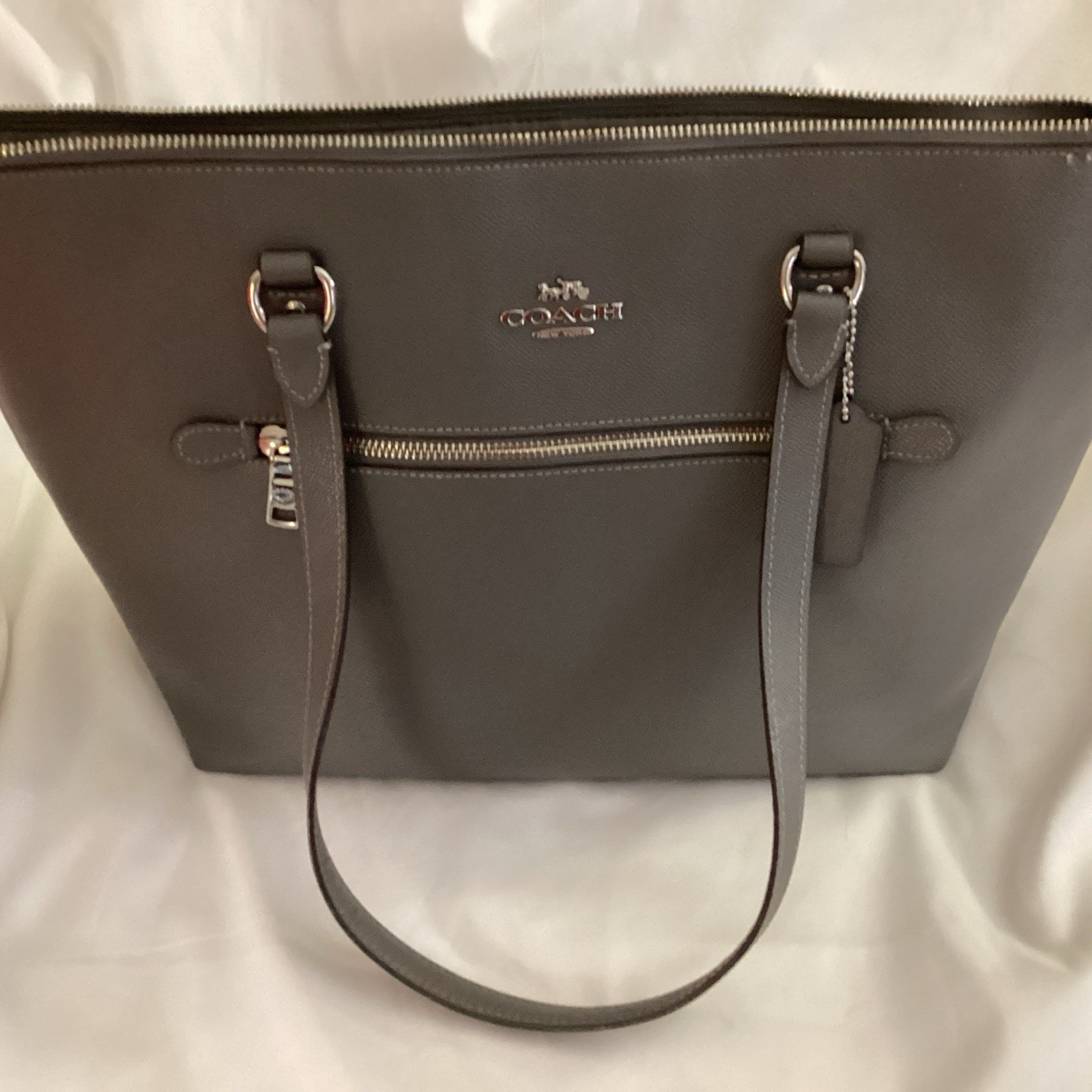 Coach Gallery Crossgrain Tote Bag Handbag Leather Gray F79608