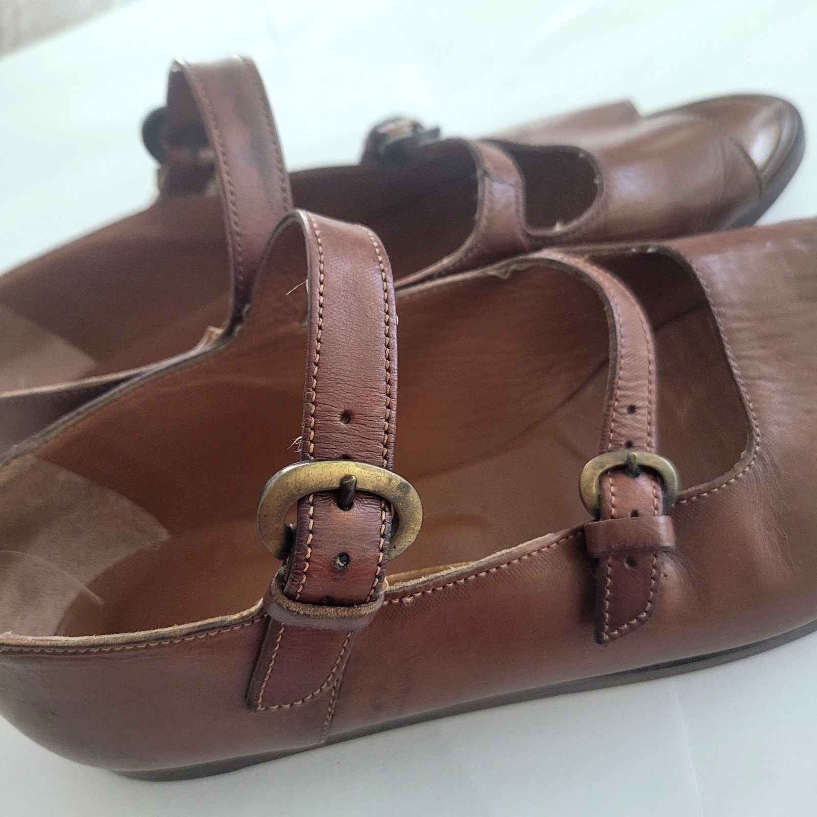 Joan & David Couture 7 Brown Open Toe Strappy Flat Handmade Italy Staps Women’s