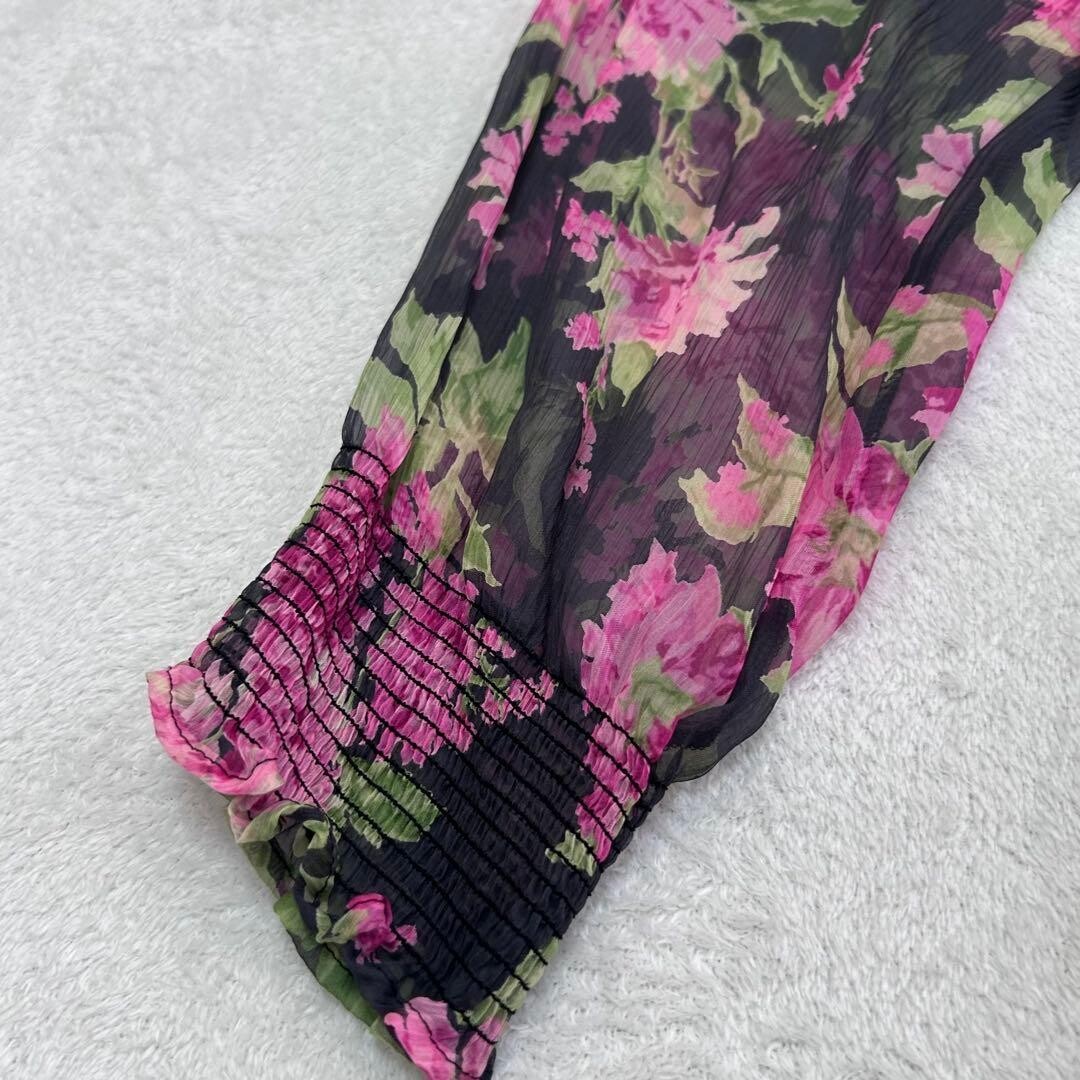 Max Mara Silk Floral Maxi Dress Ribbon Tie Black Pink Slip Auth