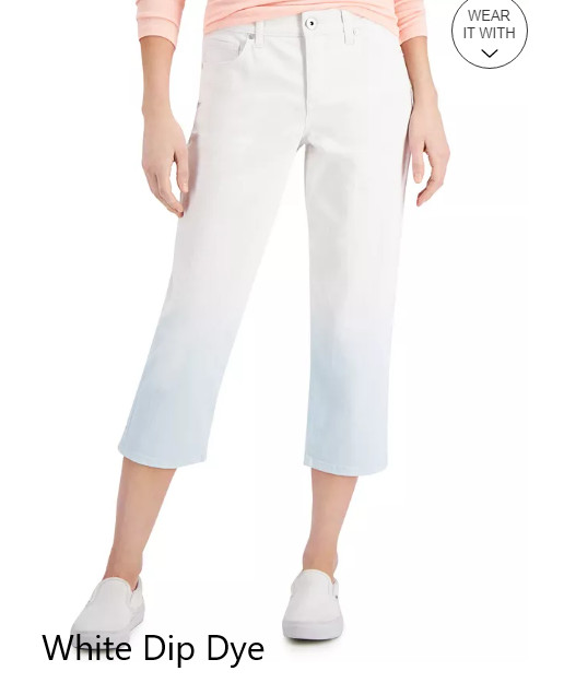 Style & Co Mid Rise Women’s Curvy Capri Jeans 16, 18 Color: White & Pink Dip Dye