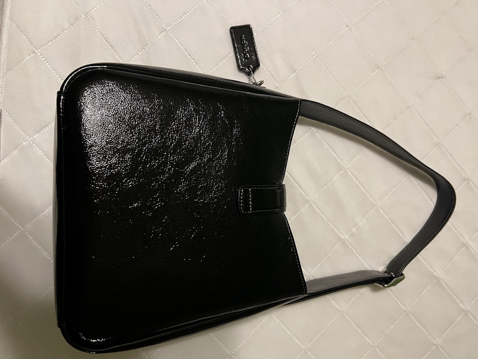 Coach Black Patent Finish Shoulder Bag Turn Lock, Detachable Strap