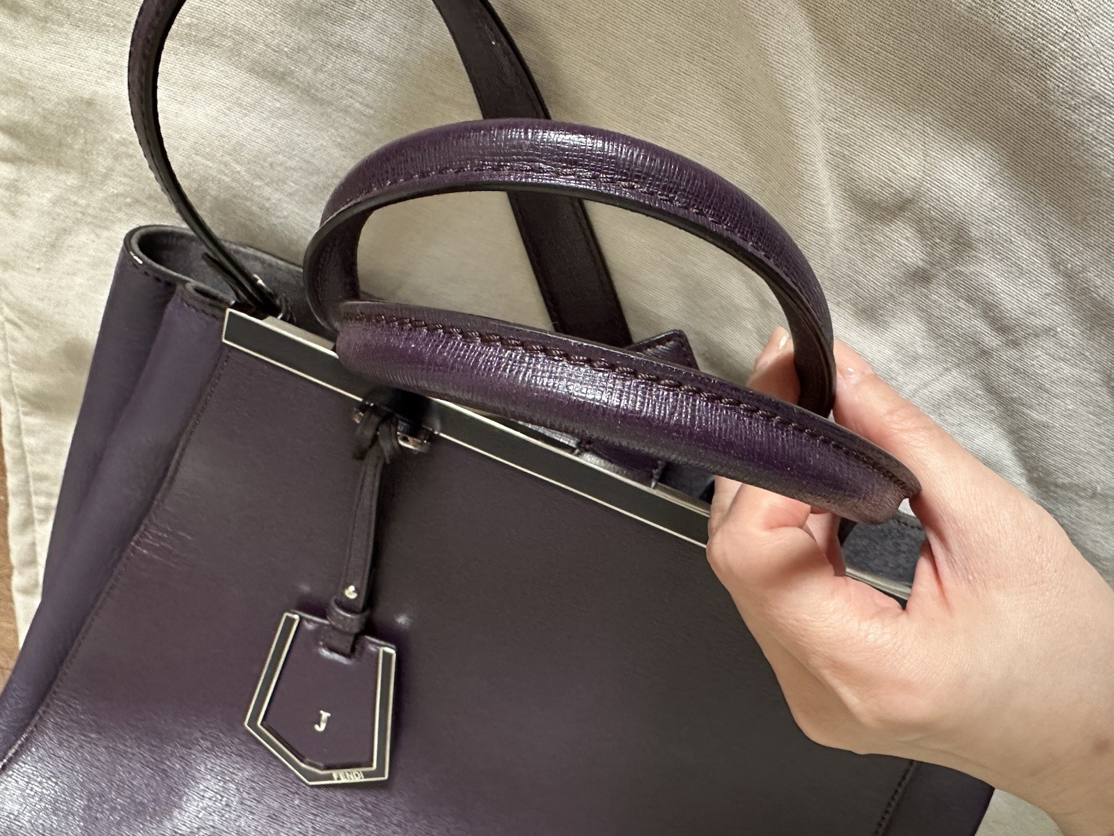 Fendi Purple Tote Bag with Clochette, Logo Accents, Hot Stamped Initials
