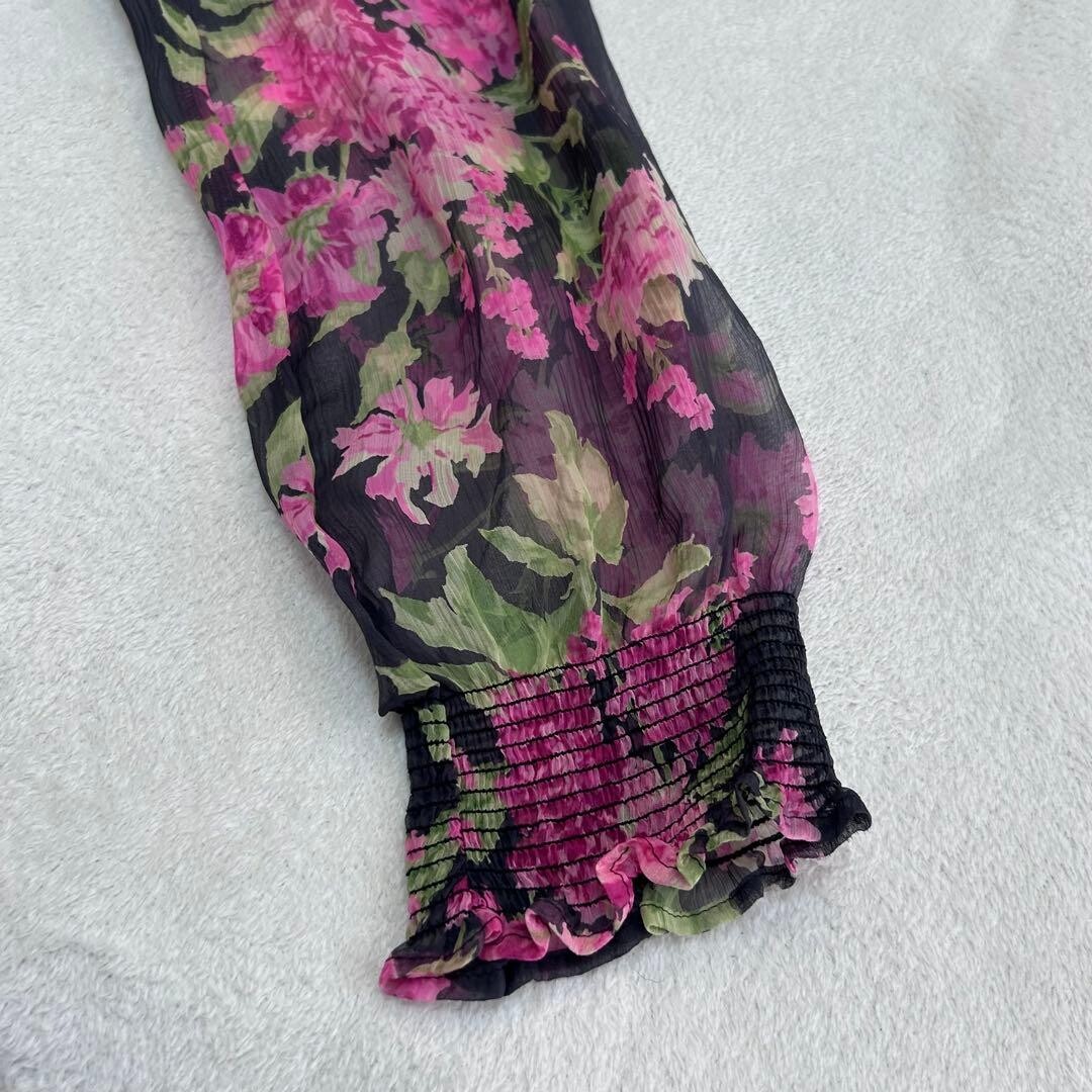 Max Mara Silk Floral Maxi Dress Ribbon Tie Black Pink Slip Auth