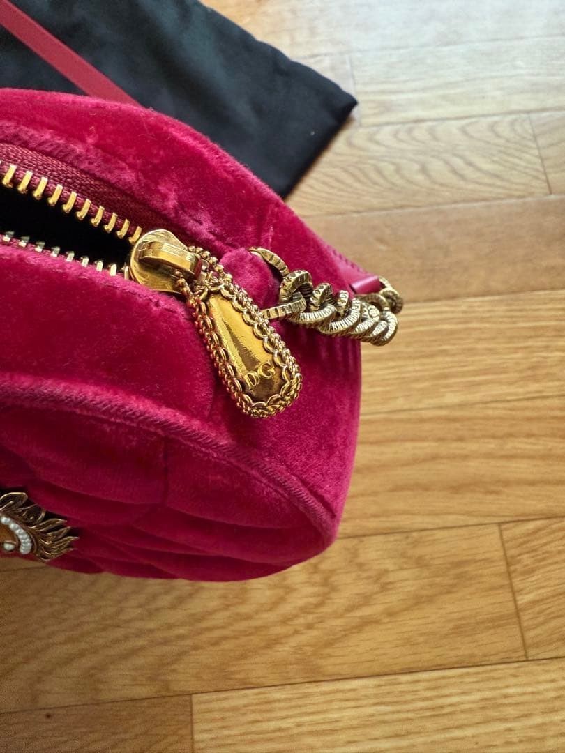 Dolce & Gabbana Devotion Red Shoulder Bag Heart Logo Leather Chain Bag Auth JP