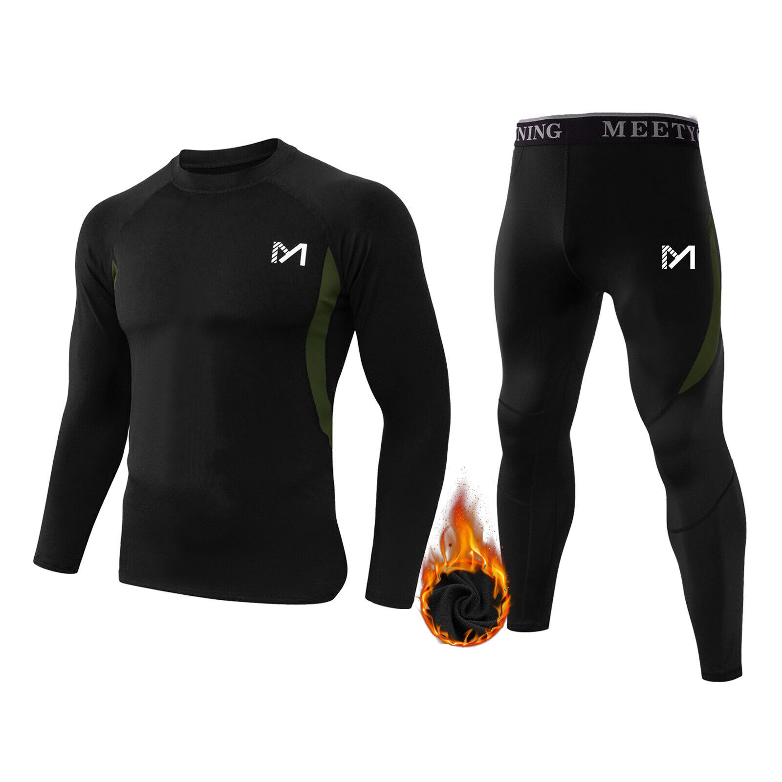 Mens Sport Thermal Underwear Set Long Sleeve Thermals T Shirt + Long Johns