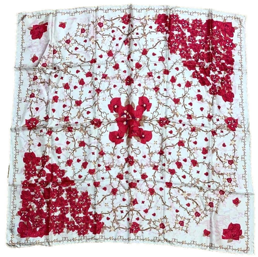 Pineda Covalin Unused Silk Scarf Floral White Red 82×82 cm