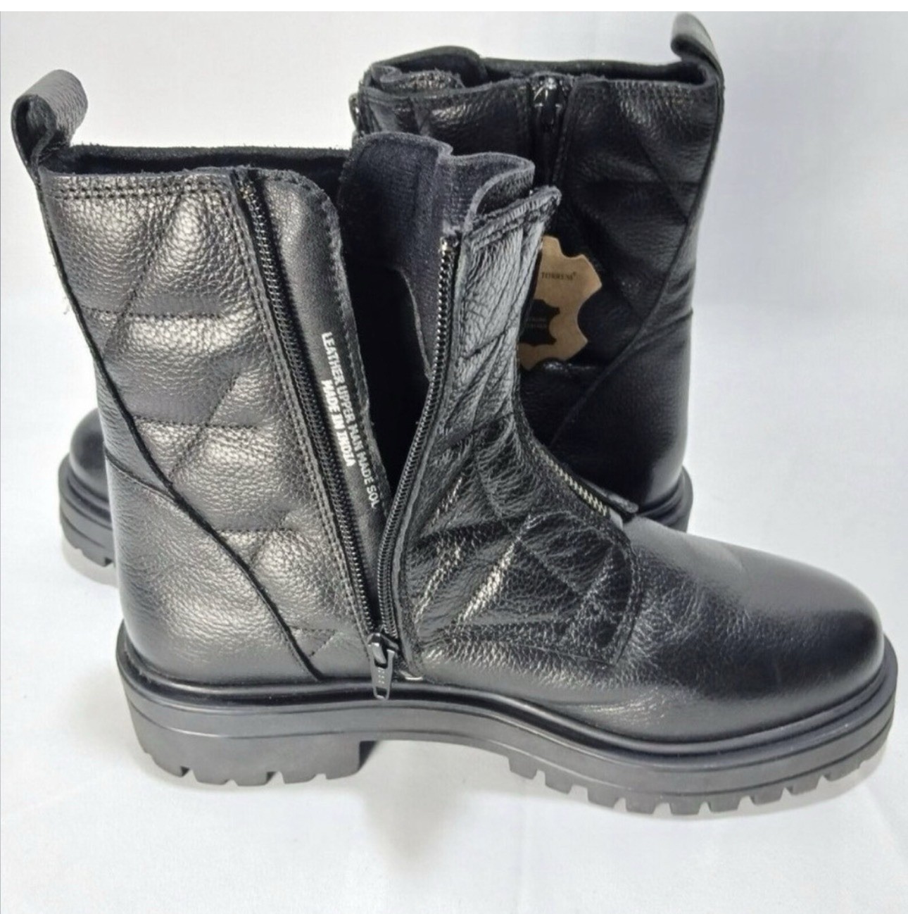 Alberto Torresi Men’s Black Leather Moto Ankle Boots Lug Sole Zip 7.5