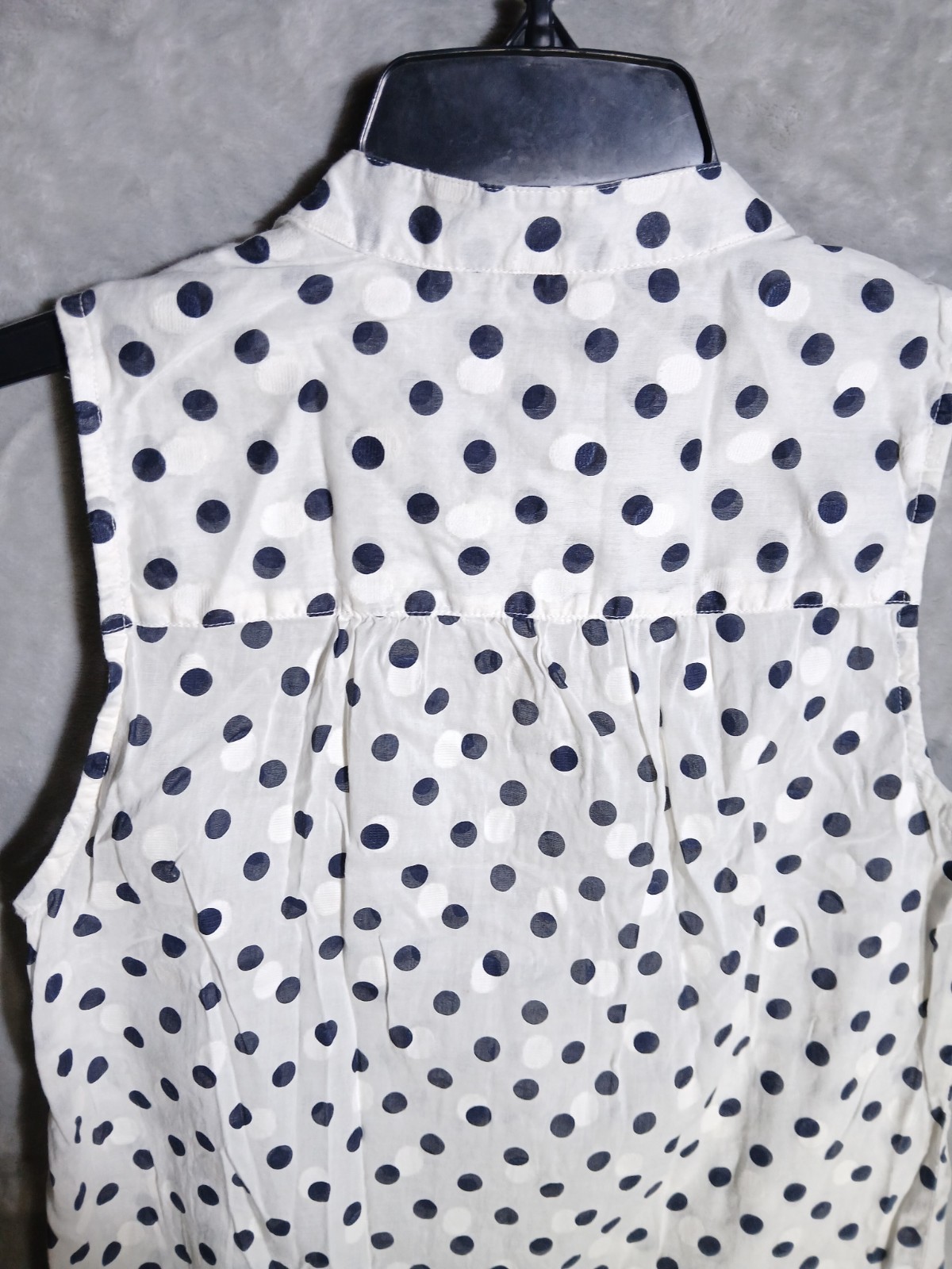 J Crew Womens 2 Blouse White Blue 100% Cotton Polka Dot Collared Button Up Top