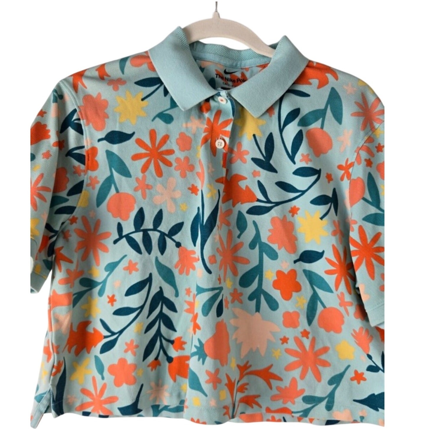 Nike Dri-FIT Teal Floral Printed Cropped Golf Polo Size M