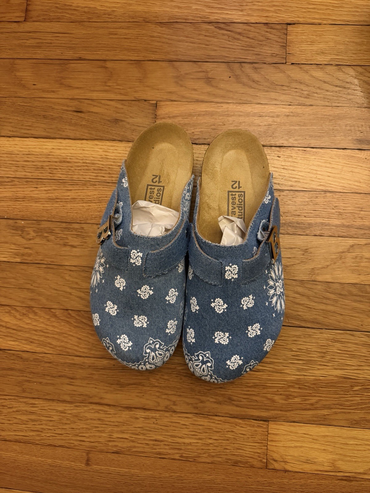 Bravest Studios Blue/White Paisley Bandana Clog Sandals Men 12