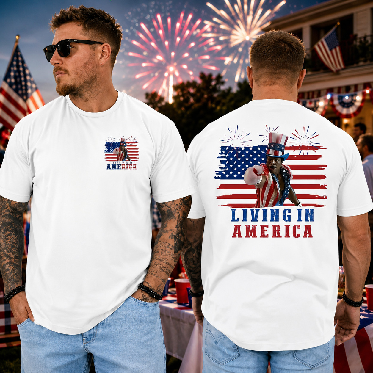 Living In America Patriotic Boxing Inspired Graphic Tee