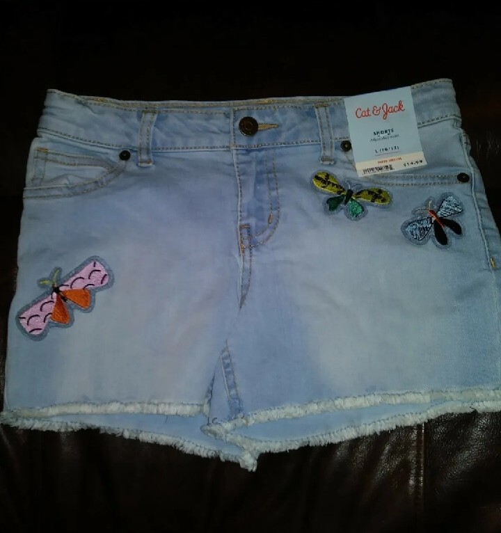 Cat & Jack Denim Jean Butterfly Embroidered Shorts Girls Sz L 10/12 NWT $14.99
