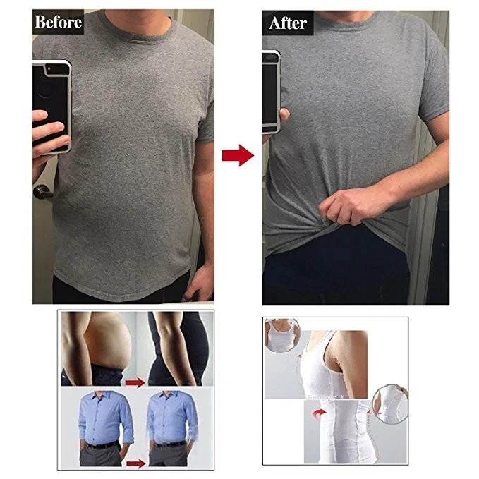 Mens Slimmings Body Shaper Belly Chest Compression Vest Girdle T-Shirt Tank Top