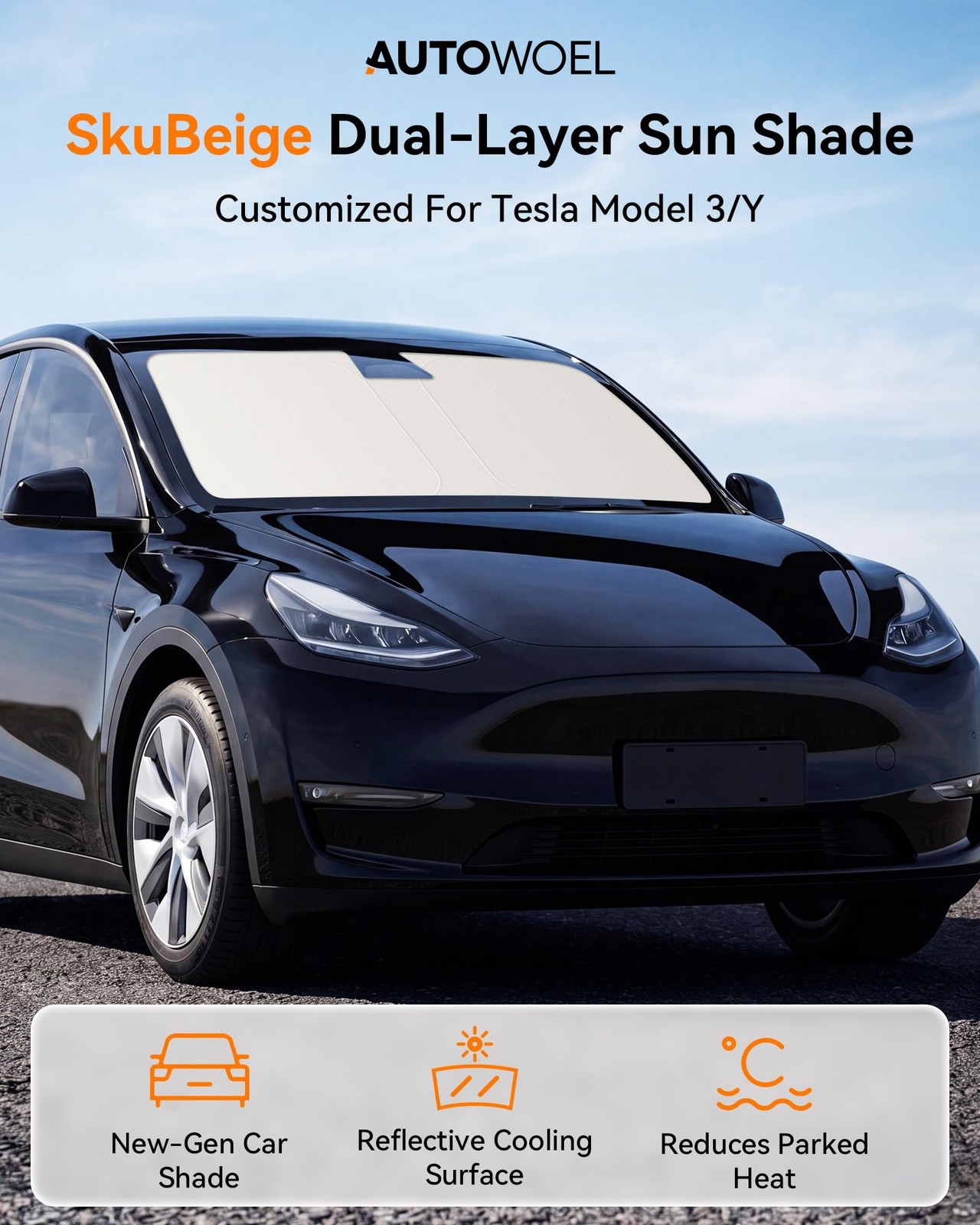 Cooling Car Windshield Sun Shade for Model 3/Y 2014-2026, Green and Beige | 9…
