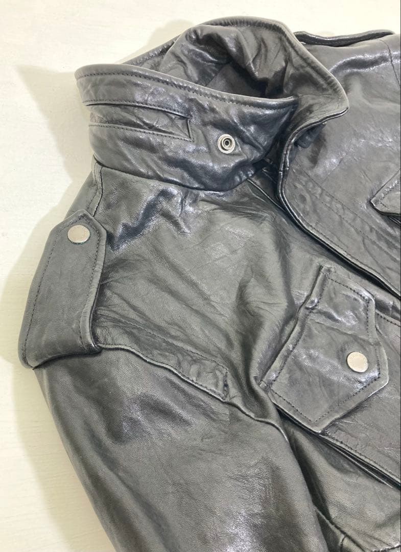 AVIREX VARSITY Leather Jacket Blouson Coat Men Size L Black Genuine