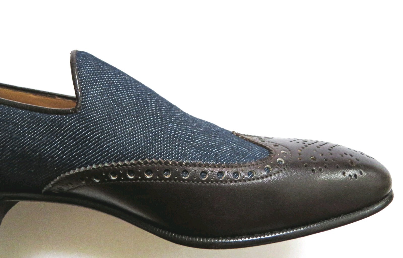 $1225 BRIONI Brogue Wingtip Denim Leather Loafers Shoes 9.5 US 42.5 Euro 8.5 UK