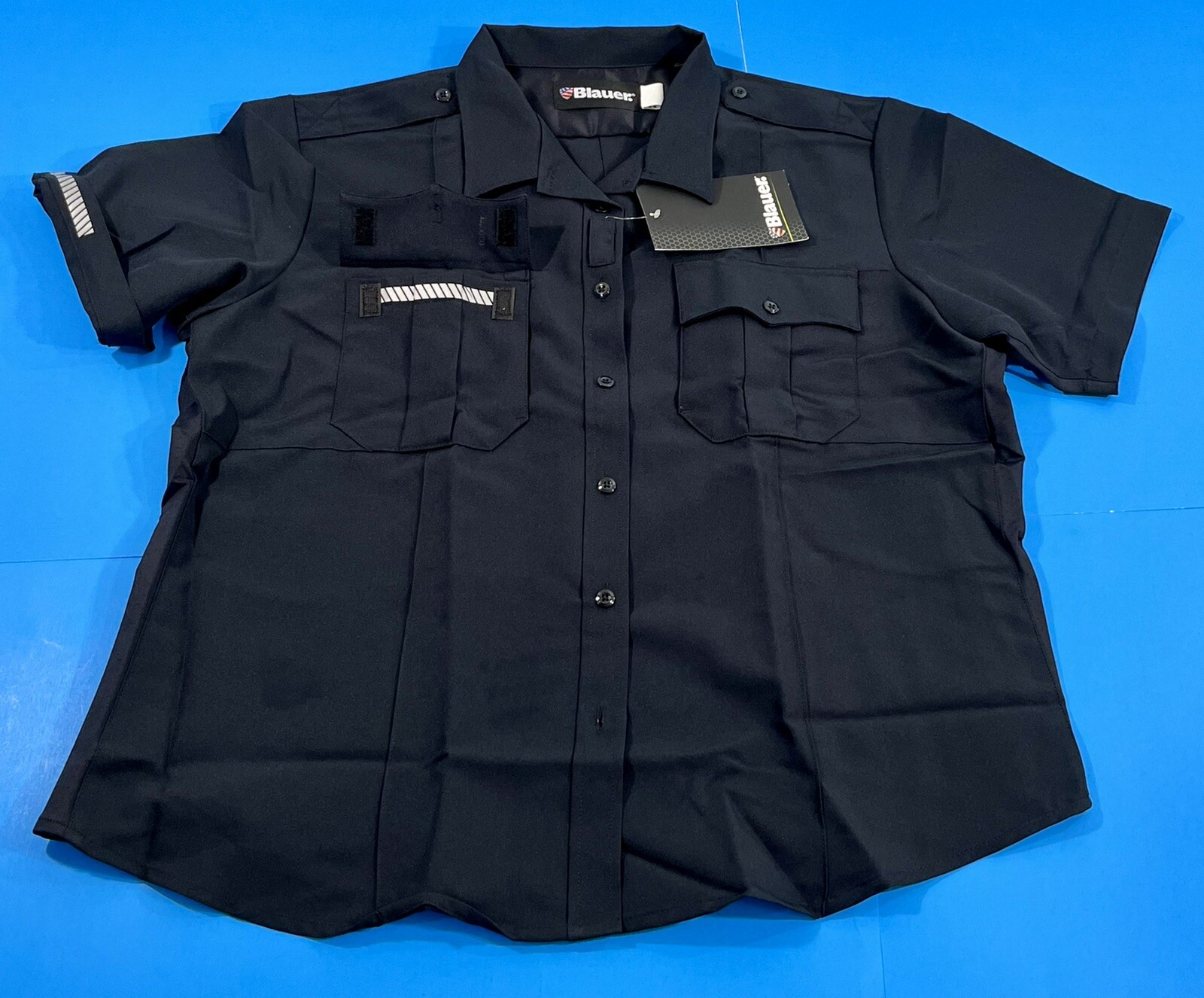 BLAUER WOMENS SHORT SLEEVE POLYESTER SUPERSHIRT ZIP SHIRT 8675W DARK NAVY 48 REG
