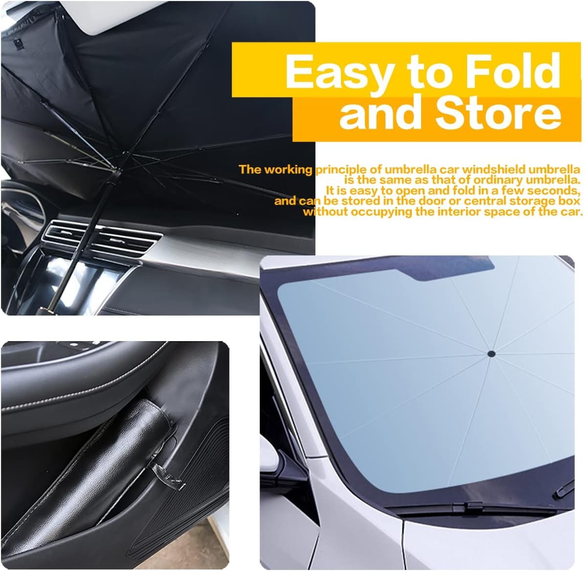 55″ x 31″ Car Sunshade Umbrella, Upgraded Windshield Cover Sun Shade, UV Reflect