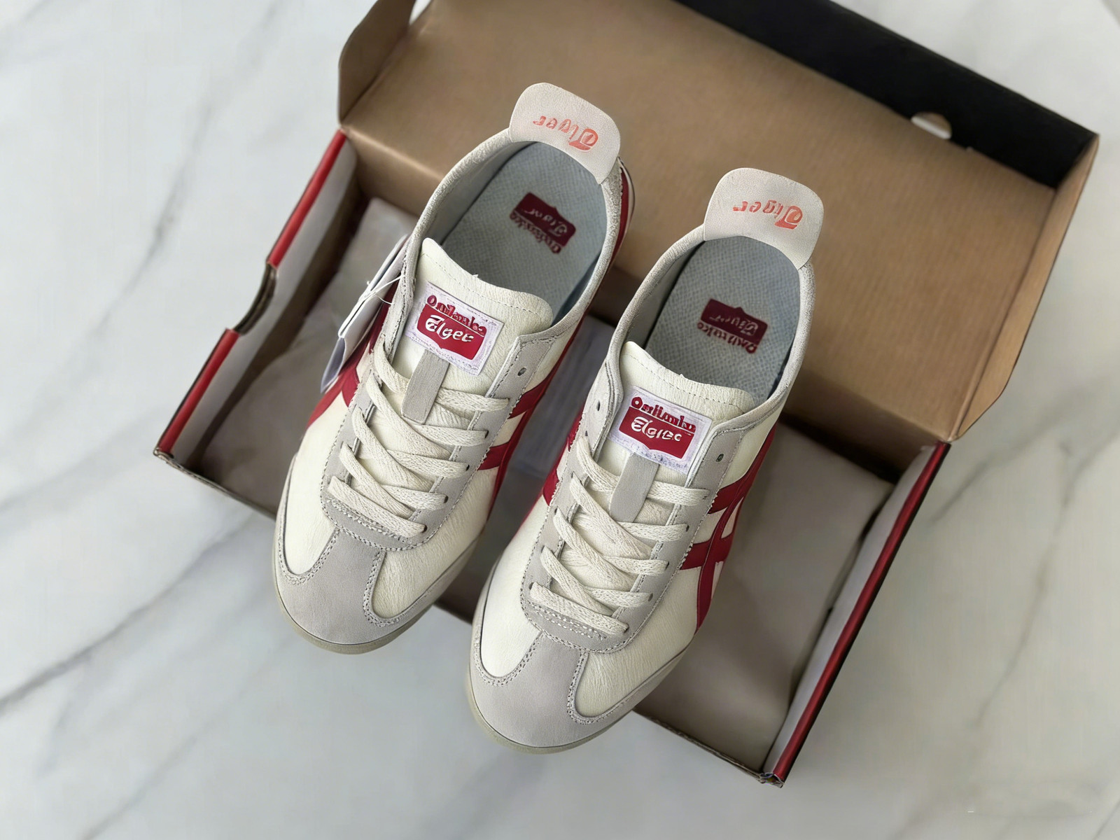 2025 Onitsuka Tiger Mexico 66 Classic Unisex Shoes Beige/Red Vintage Sneakers