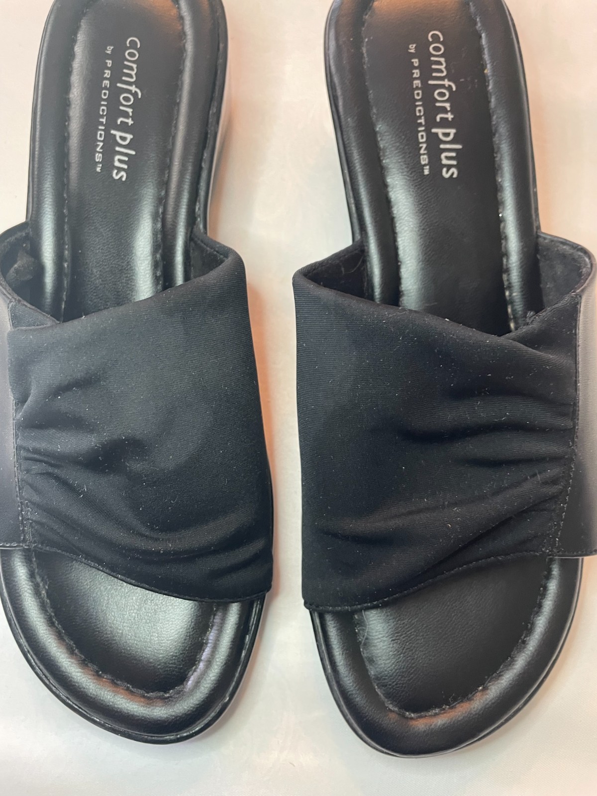Comfort Plus by Predictions-Black Stretch Fabric/Wedge Heel Slip On-sz.7W