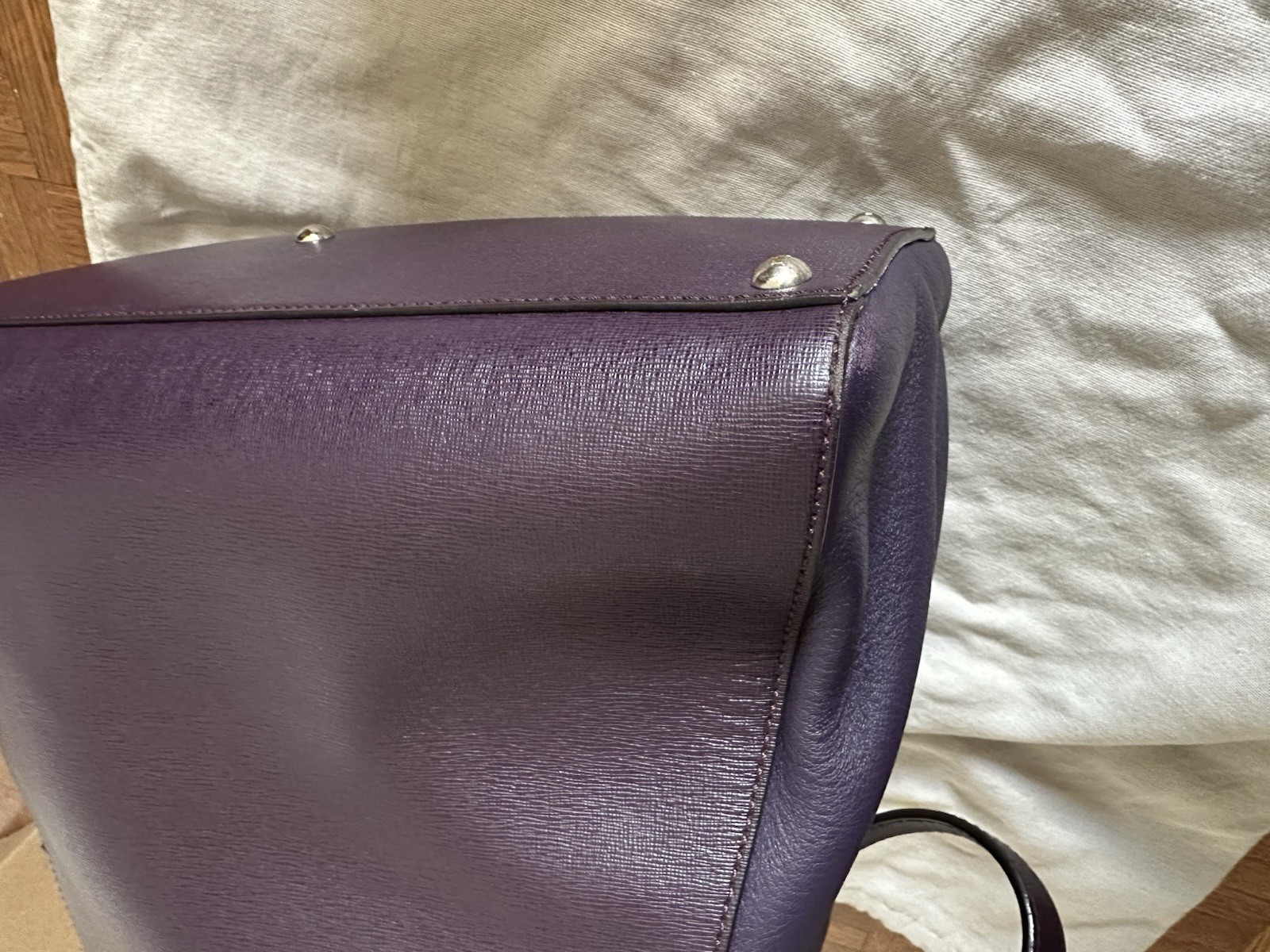 Fendi Purple Tote Bag with Clochette, Logo Accents, Hot Stamped Initials