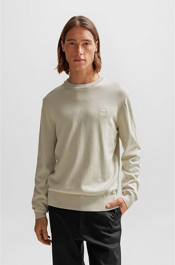 BOSS Mens Light Beige Kanovano Knitted Classic Outdoor Crewneck Sweater Size 2XL