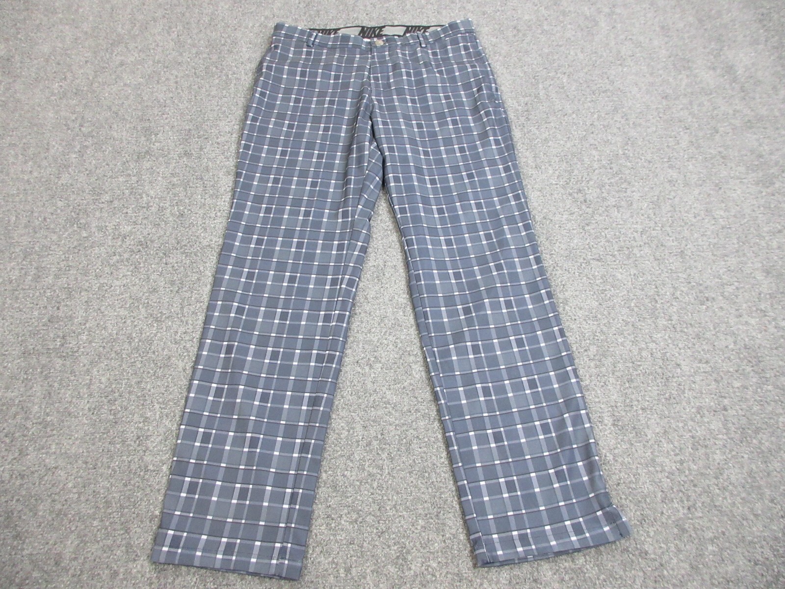 Nike Golf Pants Mens 34 Gray Plaid Chino Swoosh Logo Outdoors Lightweight 34X32