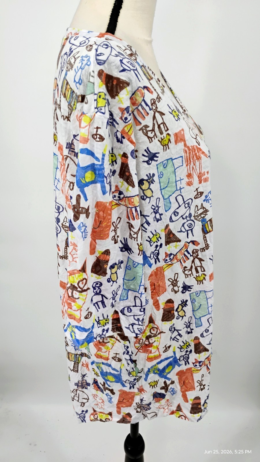 NEW Shana Cats Print Colorful Art Tunic Top V-Neck 3/4 Sleeve Size XL