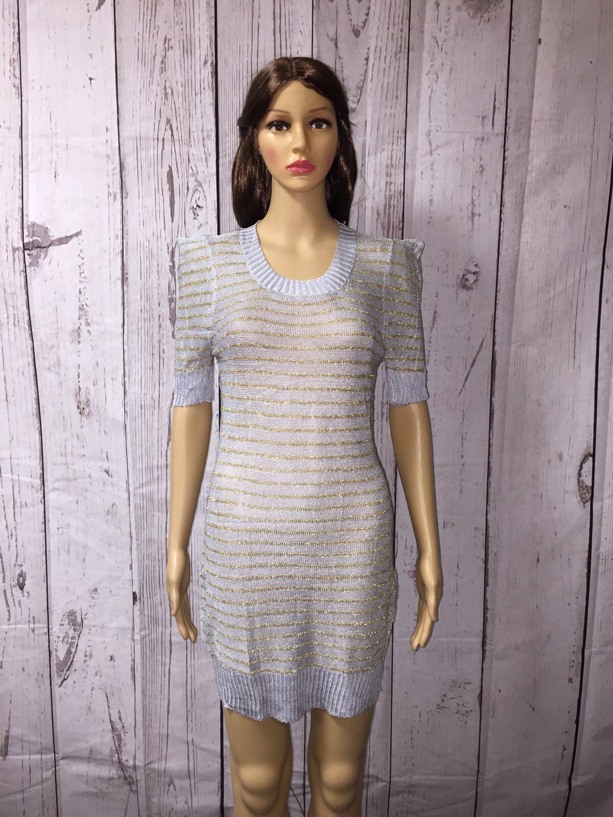paradis miss women’s chain square shoulder dress Gray/Gold see though sz options
