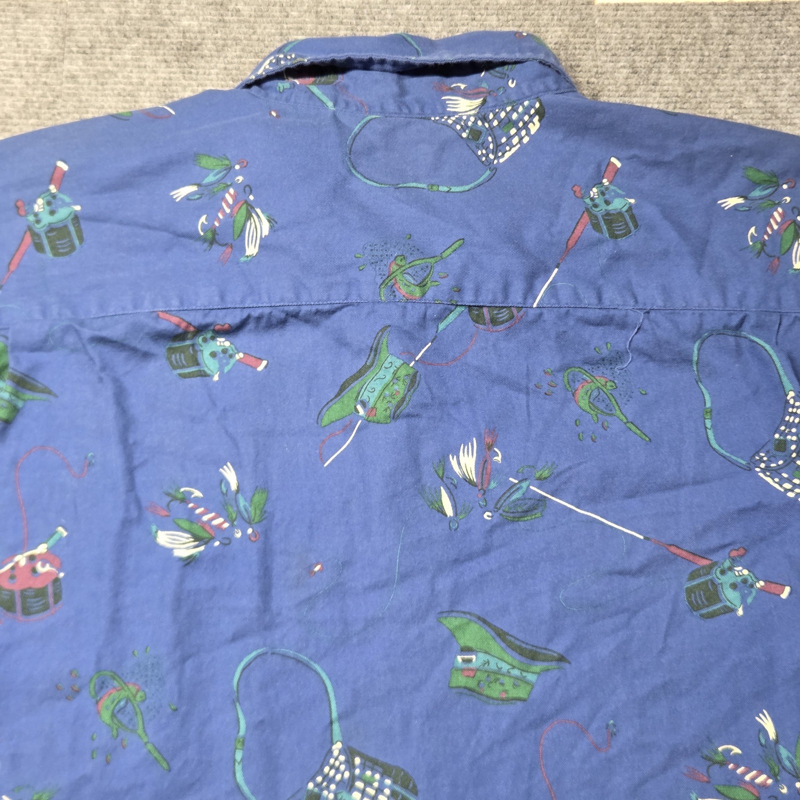 Vintage GAP Fishing Fisherman Print Button Down Mens Shirt Rod Reel Tackle Sz XL