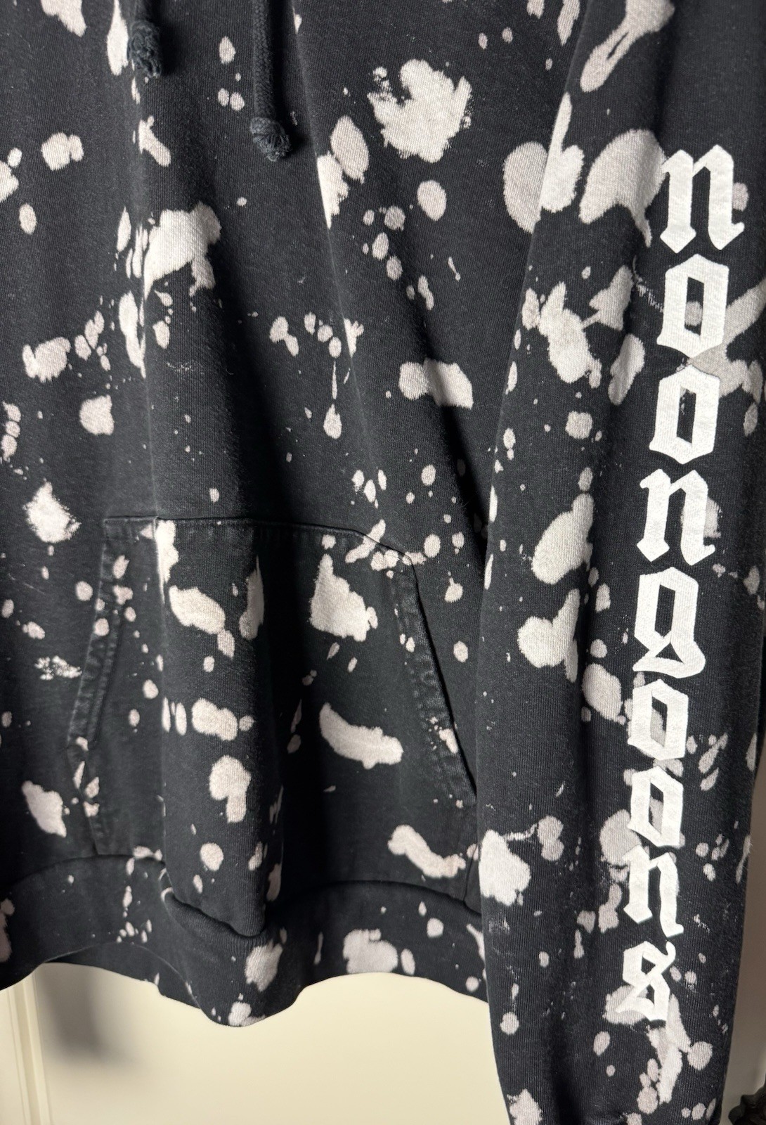 NOON GOONS VERTIGO HOODIE XL Gothic Logo HVY WGT Cotton BLEACH SPLAT RARE HTF
