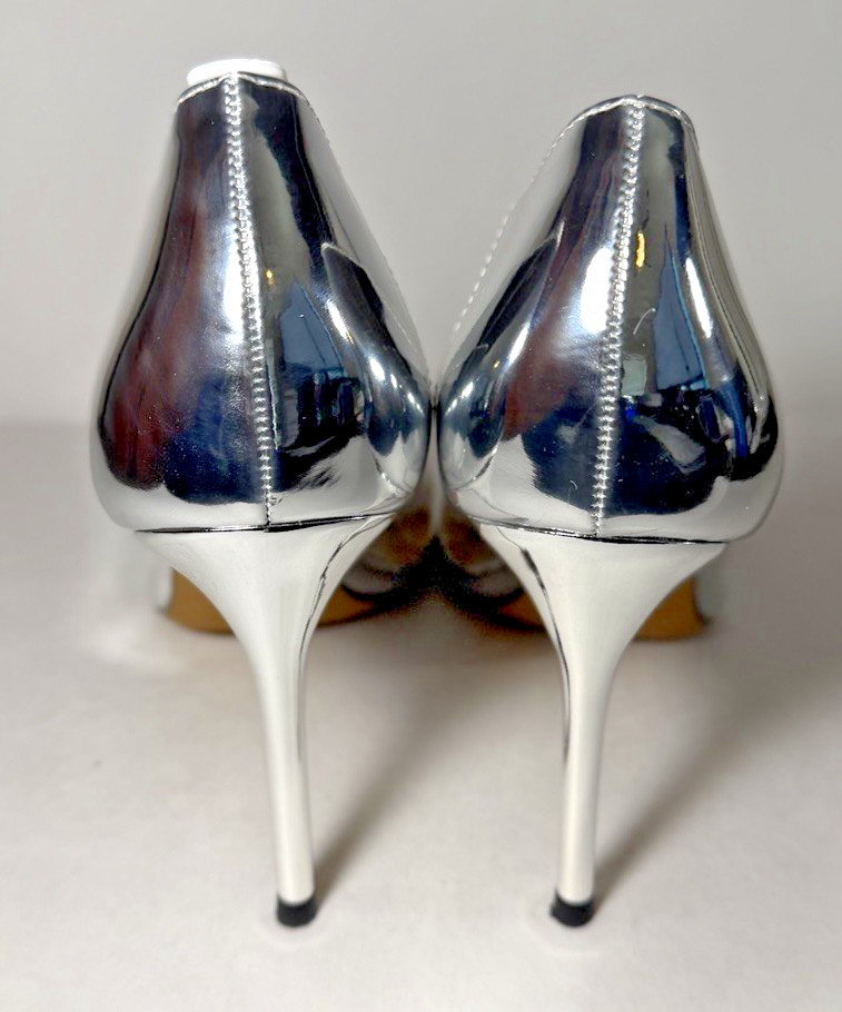LING MEI 9cm High Heel Pointy Toe Crystal Buckle Clear Silver Women’s EU 38/US 8