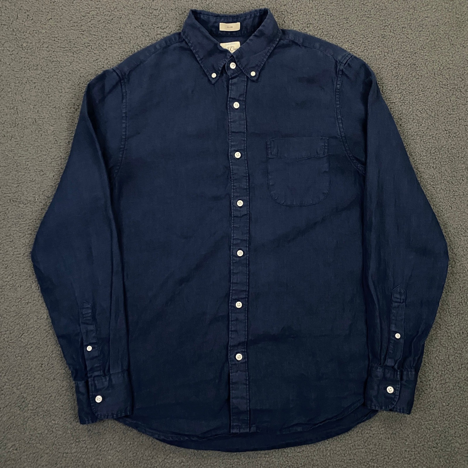 J.CREW Baird McNutt Irish Linen Shirt Mens Medium Slim Fit Navy Blue Button Up