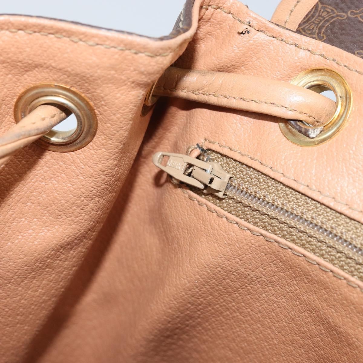 CELINE Macadam Canvas Backpack PVC Leather Brown Gold Auth SW2219