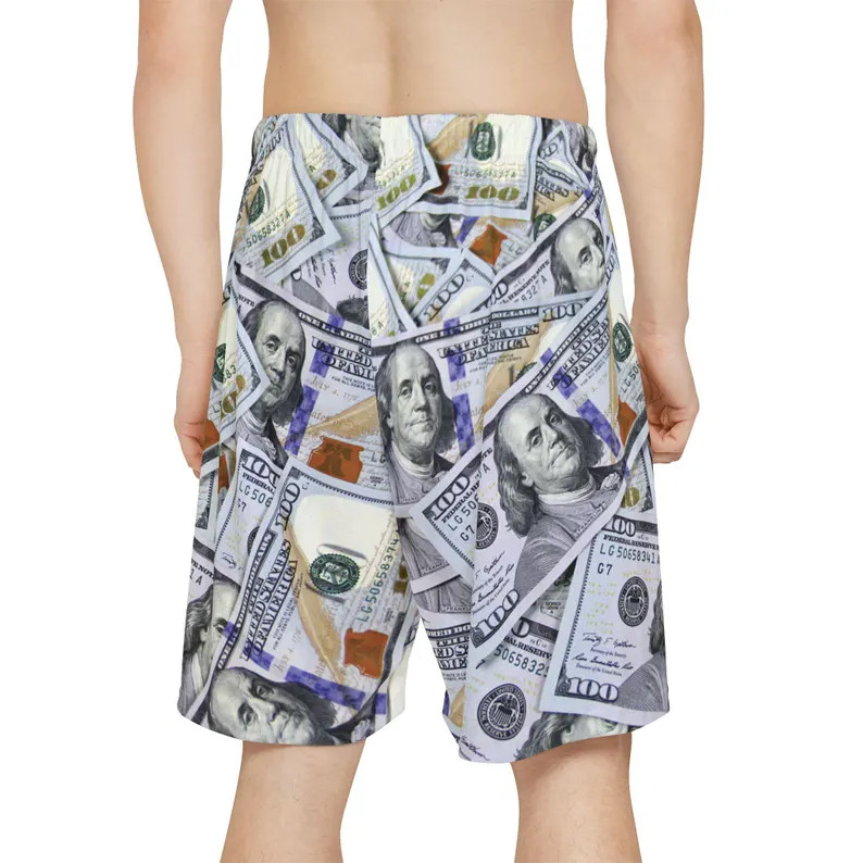 Money Hundred Dollar Bill Hawaiian Shorts Mens Beach Summer Casual