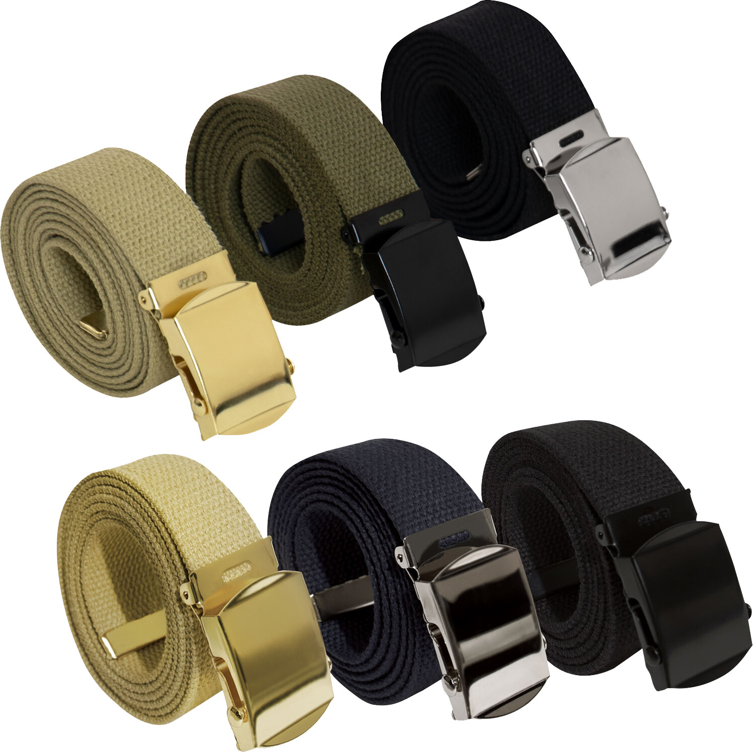100% Cotton Military Web Belts Long Unisex Army Color Belts 1.25″ Wide (3-Pack)