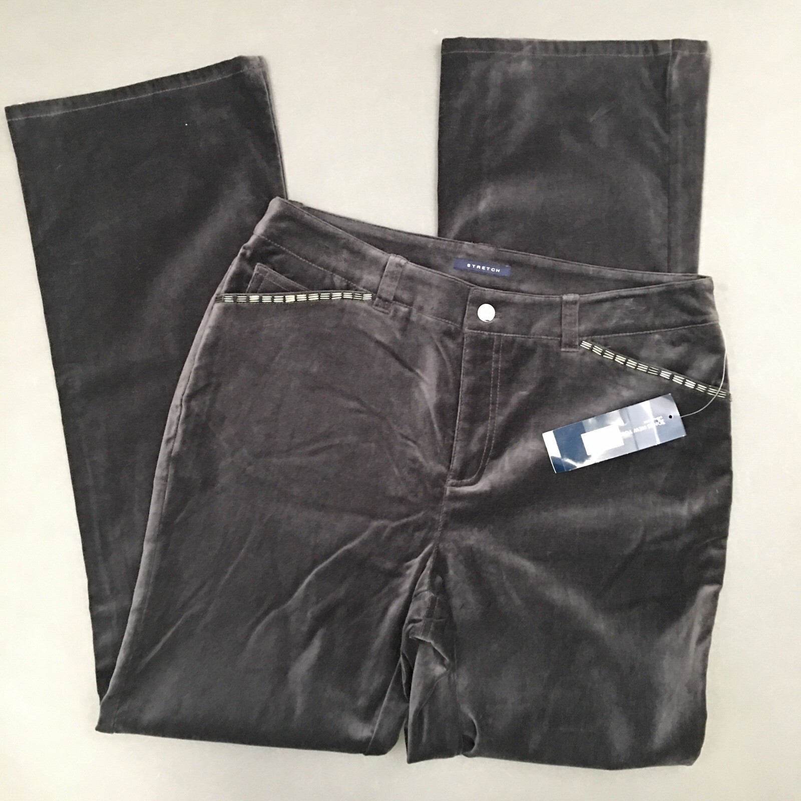 Jones New York Stretch,sz 10 Grey Velvet pants 98% cotton 2% spandex NWT