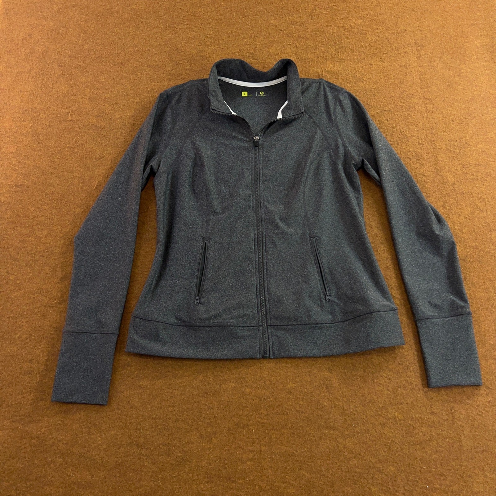 Xersion Womens Large Gray Heathered Thumbhole Full Zip Athletic Jacket