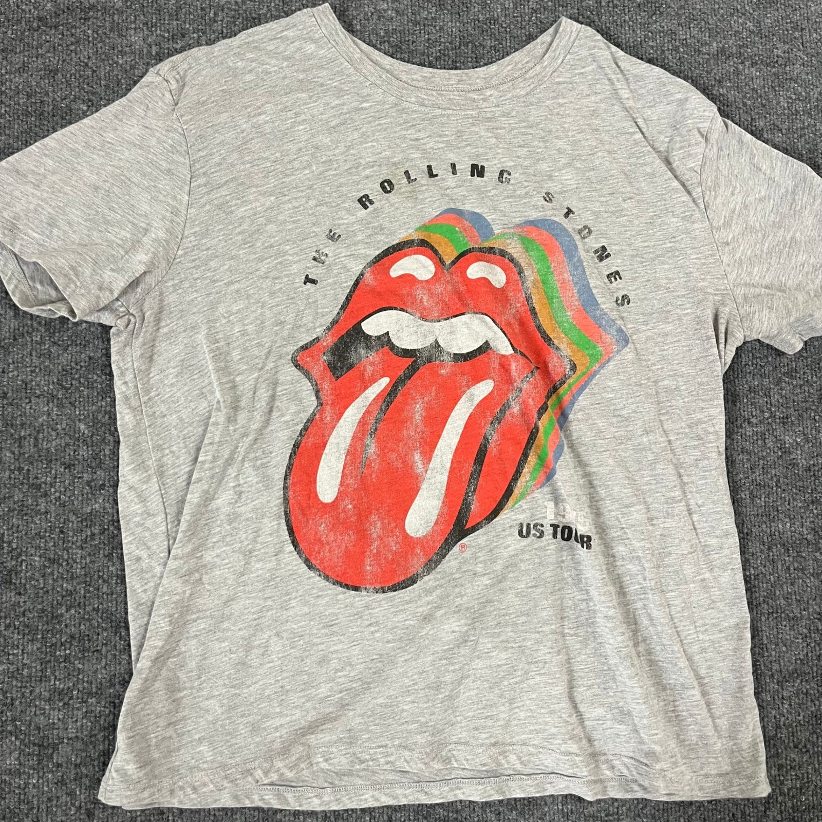 The Rolling Stones T-Shirt Youth Size L Grey US Tour 1975 Graphic Band Tee 813