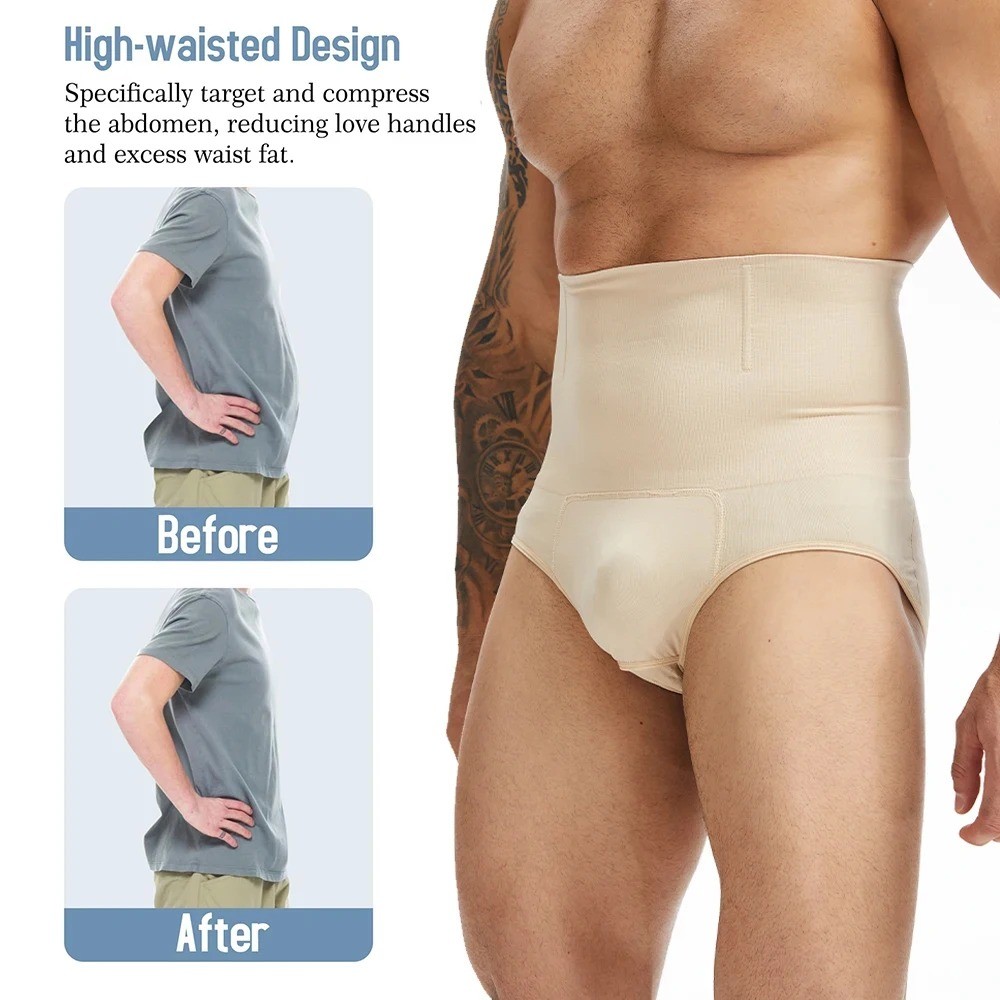 Men High Waist Brief Shapewear Tummy Control Butt Lifter Shorts Slim Body Shaper