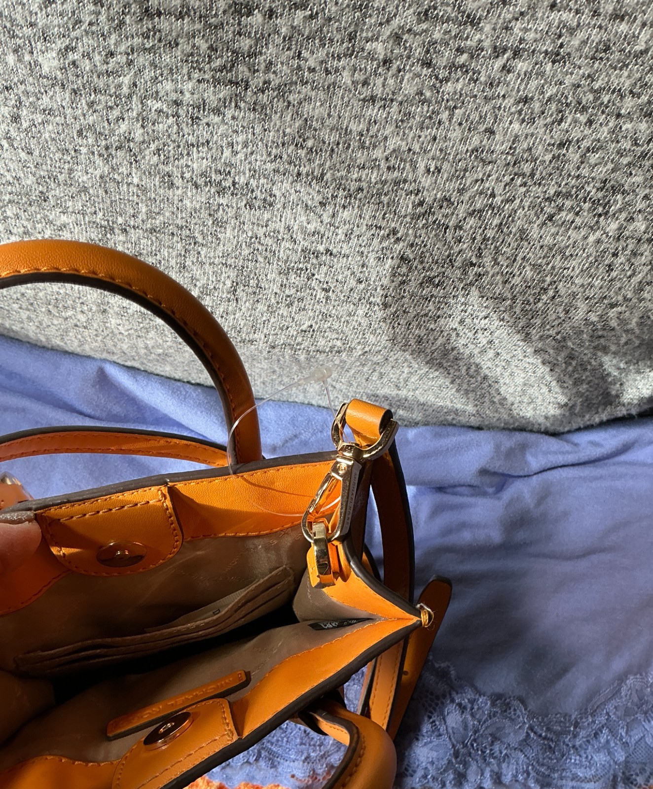 Michael Kors Orange Multi SIG Mini Coated Canvas Leather CC SnapCrossbodySatchel