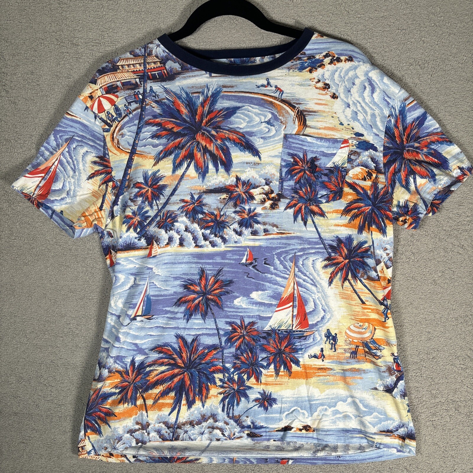 Polo Ralph Lauren Classic Fit Hawaiian Tropical T Shirt Men Size M Pocket Beach