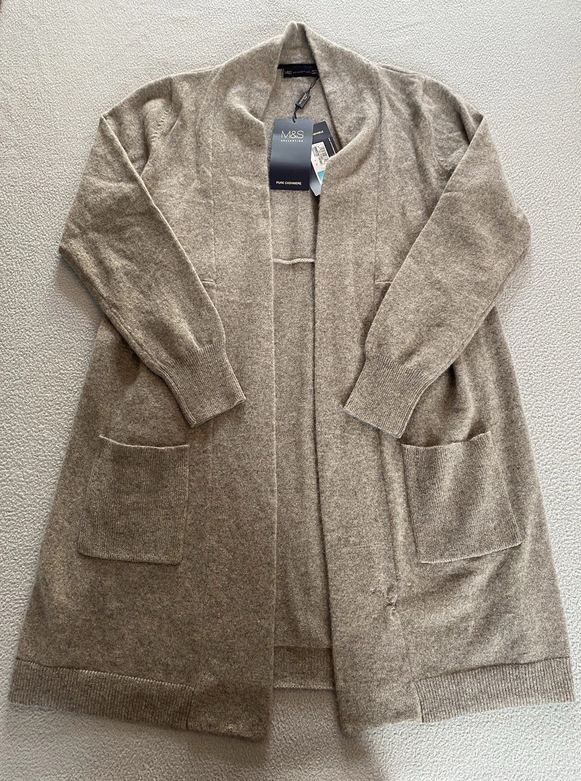 M&S CARDIGAN SZ 14 100% CASHMERE SOFT MINK WOMENS KNIT SPRING MUST SEE DETAILS