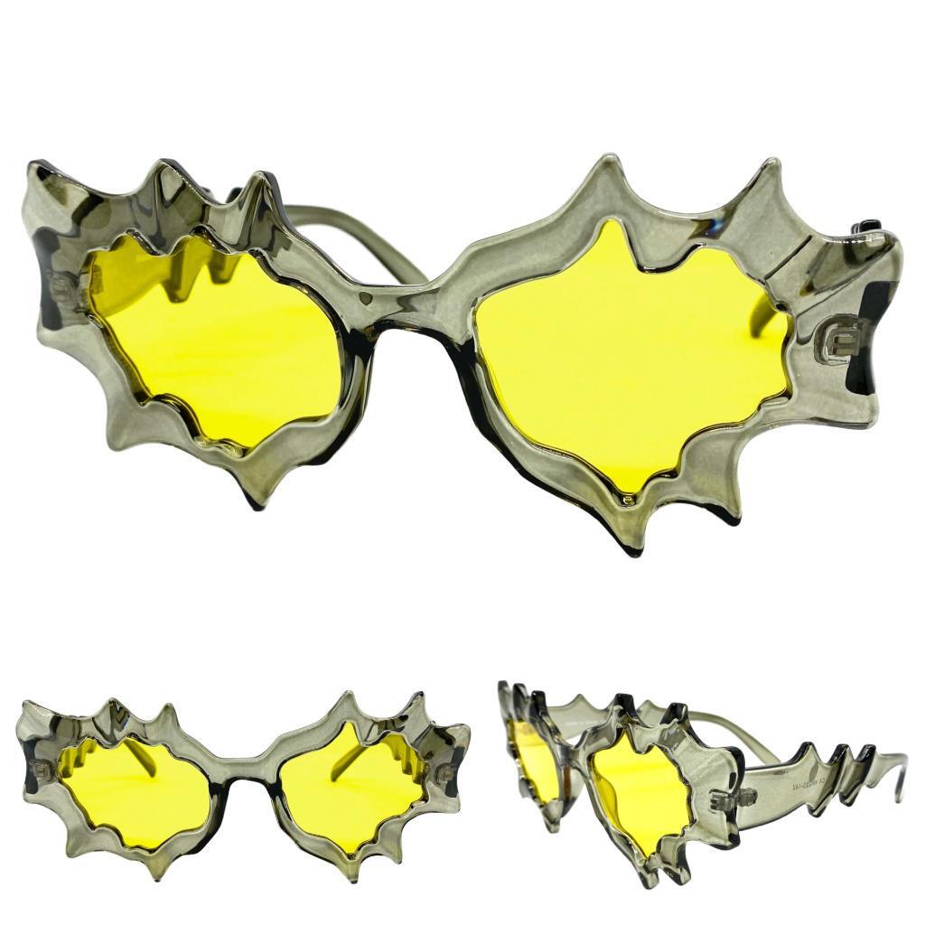 Crazy Insane Party Rave Club Costume SUN GLASSES Funky Unusual Frame Yellow Lens