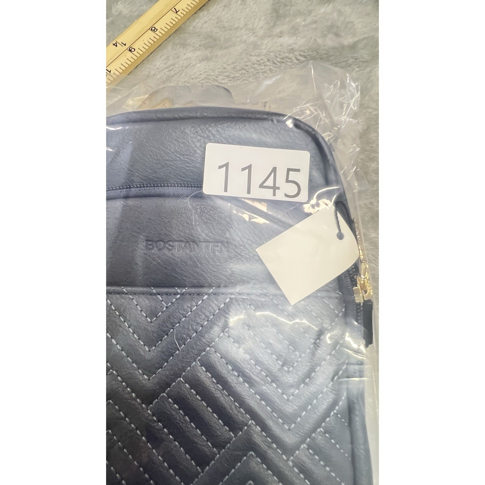 Bostanten Navy Quilted Sling Crossbody with Embroidered Guitar Strap Boho